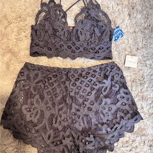 Free people intimately adella lace short and bra set